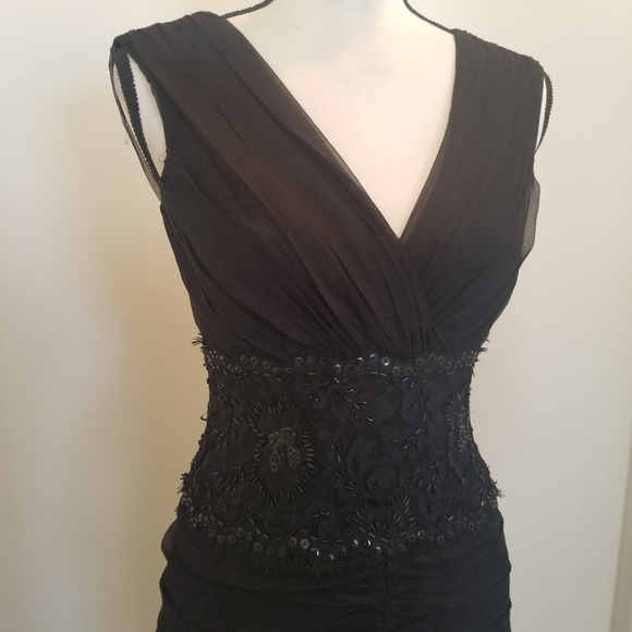 Tadashi Shoji Silk Chiffon Dress Pleated Beaded Size 2 black - Picture 3 of 8